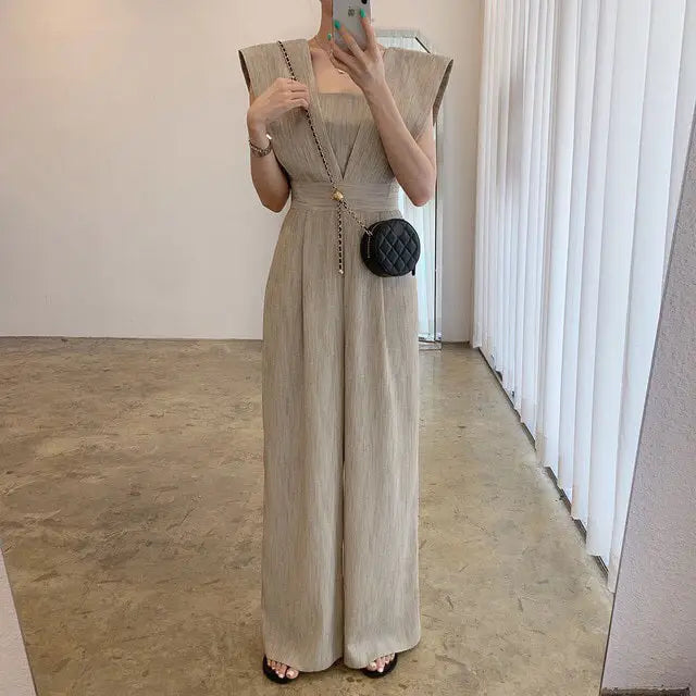 Women’s Chiffon Retro Sleeveless Jumpsuit Wide Leg Pants