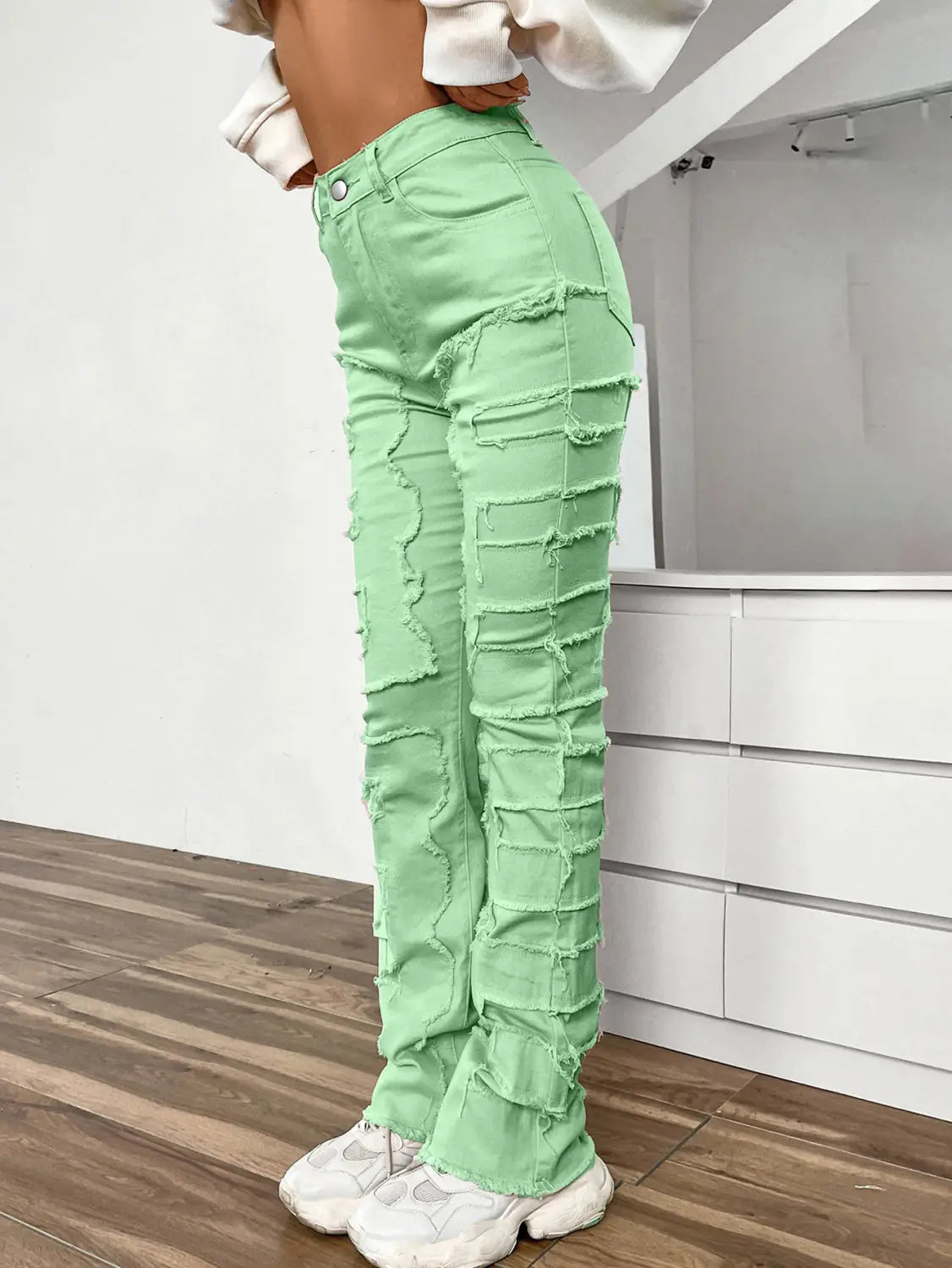 Women’s Embroidered Straight-leg Pants Fashion I Stretch Patchwork Jeans