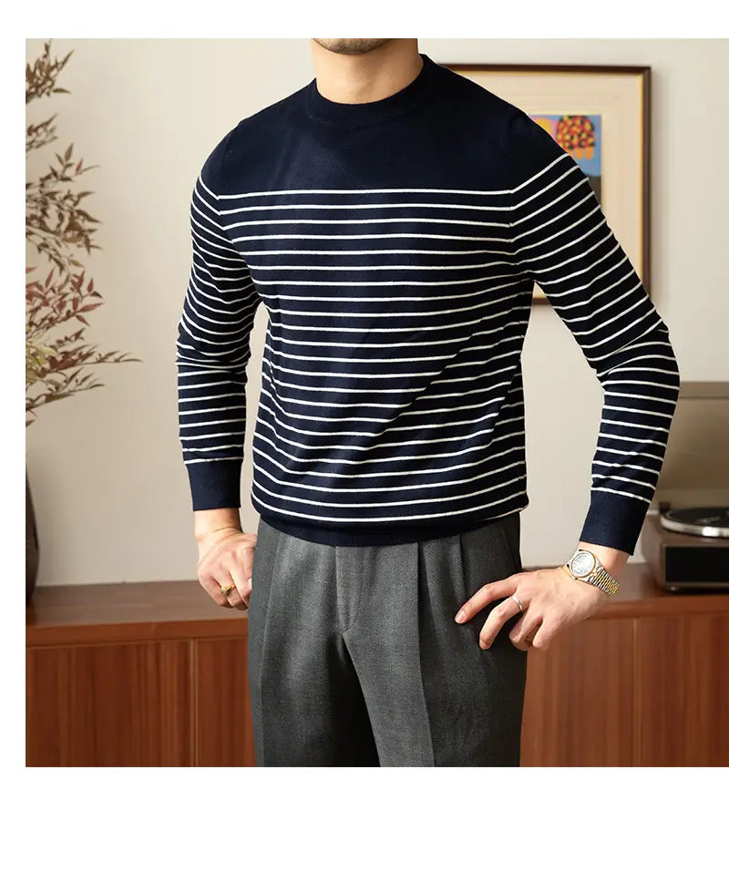 Business Commute Striped Design Contrast Color Long Sleeves Knitwear