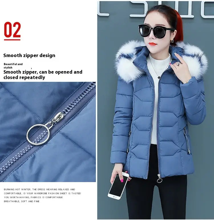 Women’s Short Detachable Large Fur Collar Cotton Coat