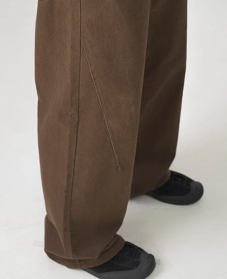 Washed Cotton Retro Brown Straight-leg Trousers