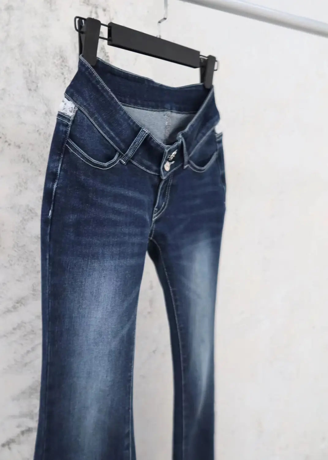 Rhinestone Skinny Low Waist Flared Dark Jeans