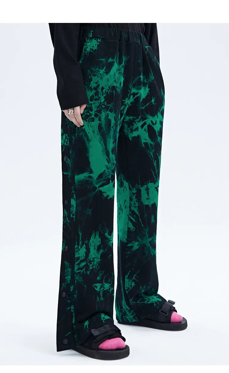 Black And Green Tie Dye Zipper Breasted Pants For Men
