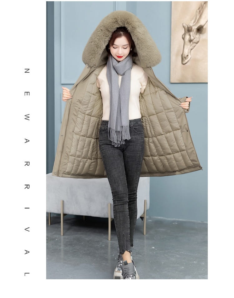 Women’s Mid-length Loose Cotton Coat Fleece-lined Thickened Cinched Coat