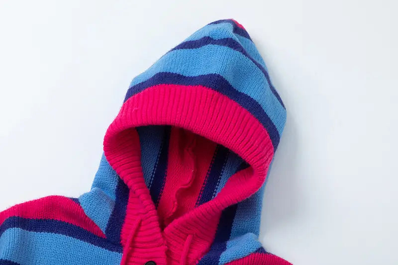 Winter New Vintage Stripe Loose Hooded Pullover Sweater