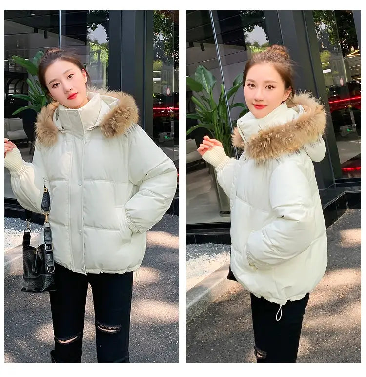 Loose Hooded Gloves Thickened Thermal Quilted Jacket Coat For Women