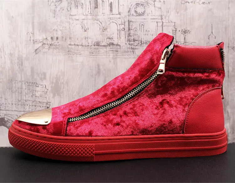 Hong Kong European Station New Plus Velvet Solid Color Iron Toe Trendy Casual High-top Shoes