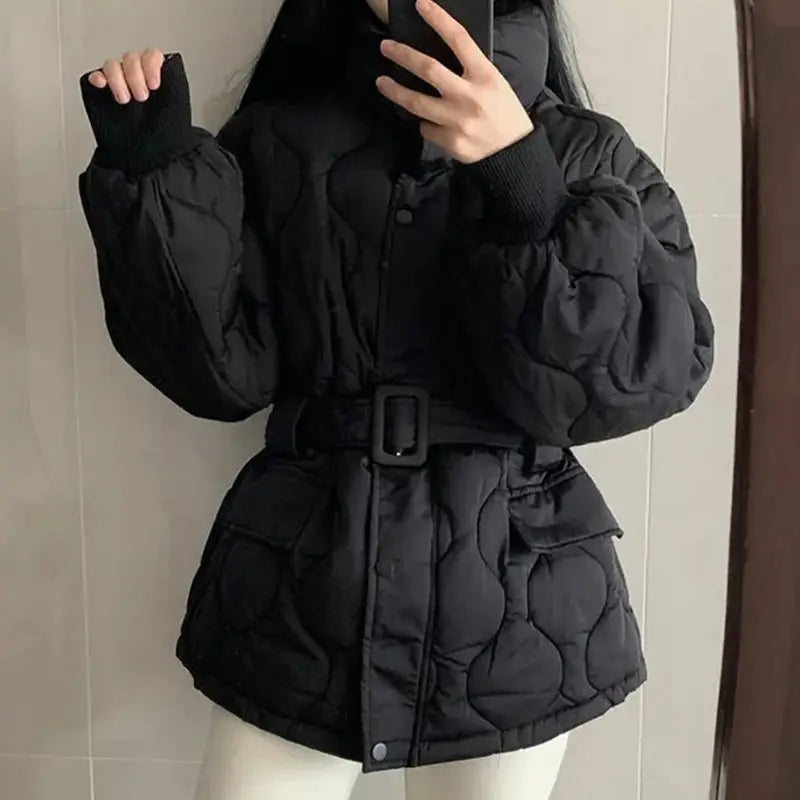 Women’s Stand-up Collar Tie Long Sleeve Cotton Coat