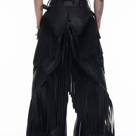 Niche Original Design Tassel PU Leather Pants