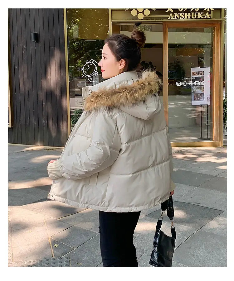 Loose Hooded Gloves Thickened Thermal Quilted Jacket Coat For Women