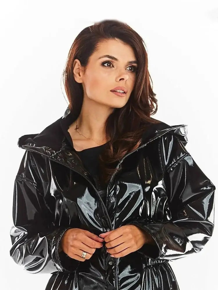 Mid-length To Long Bright Leather Trench Coat