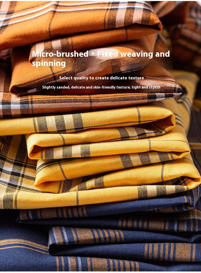 Men’s Xinjiang Cotton Plaid Buckle Collar Casual Cardigan Shirt