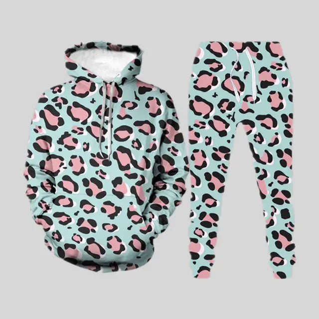 Men’s 3d Digital Printing Loose Pullover Sweater Trousers Suit