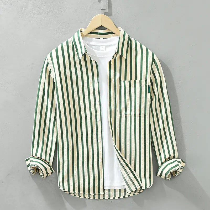Vertical Striped Long-sleeved Shirt Loose