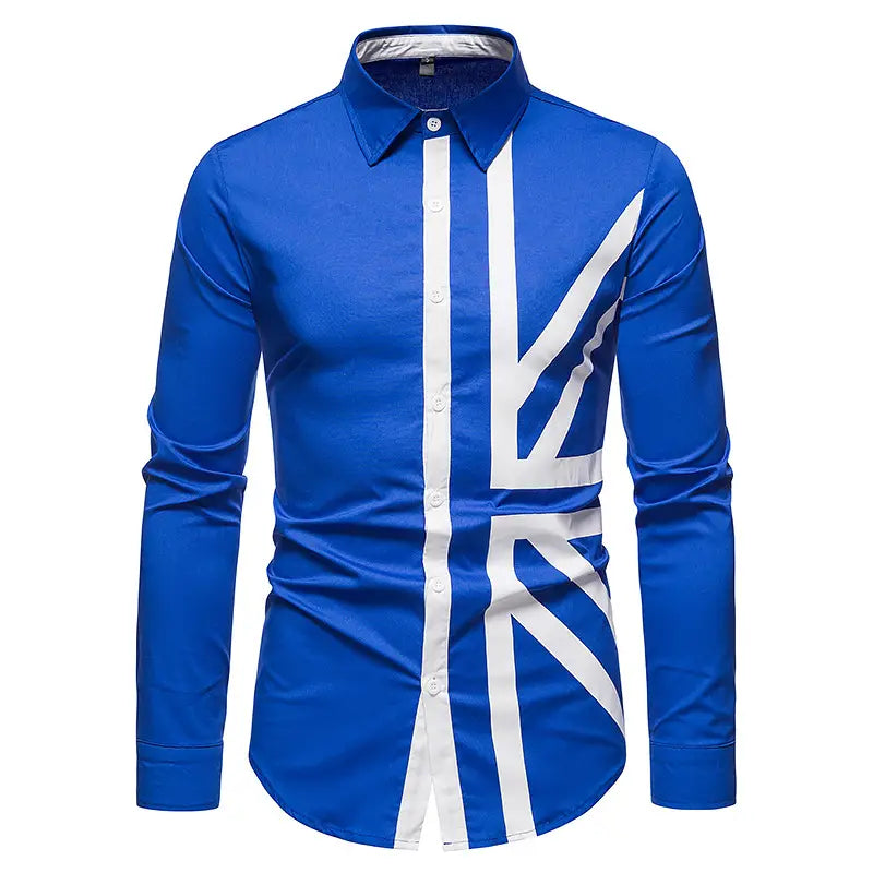 Hollow European Size Men’s Trend Stitching Long-sleeved Shirt Western Denim Shirt