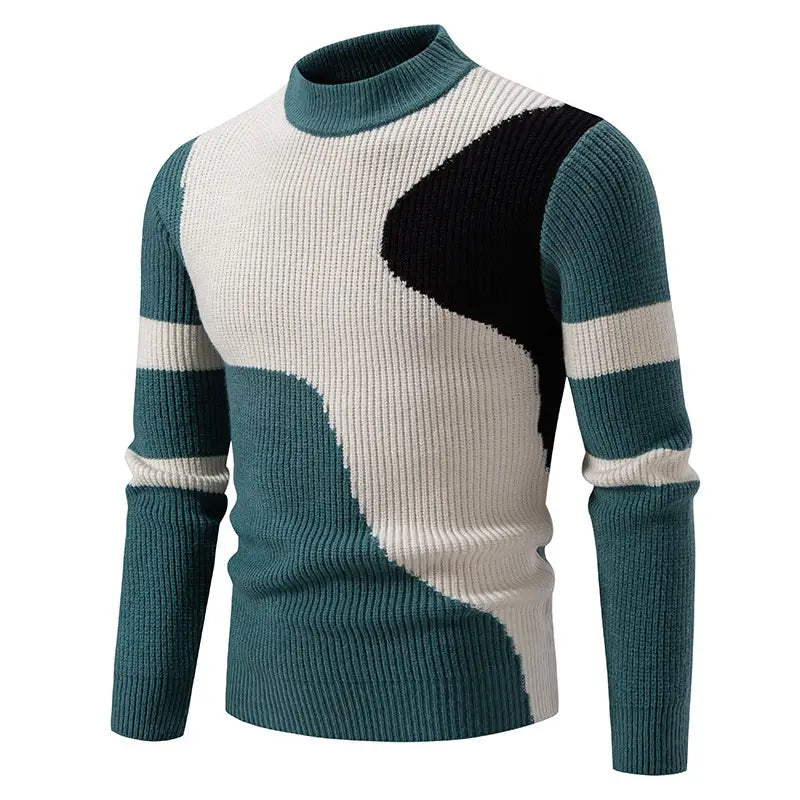 Men’s Half-high Collar Colored Pullover Sweater