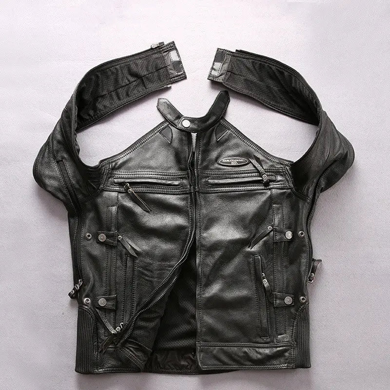Men’s Genuine Leather Stand Collar Slim Motorcycle Suit