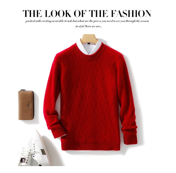 Pure Wool Sweater Men’s Loose Round Neck Sweater Casual Thickening Knitted Bottoming Shirt