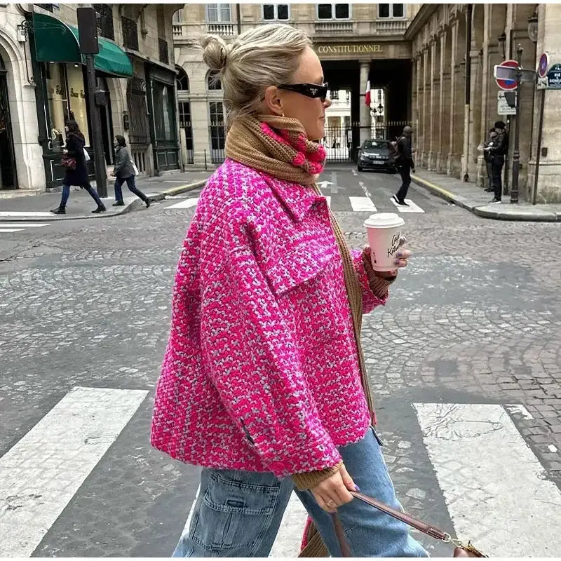 Lapel Color Contrast Short Coat