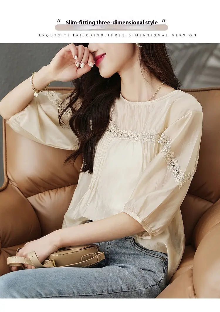 Design Sense Puff Sleeve Shirt Women’s Lace