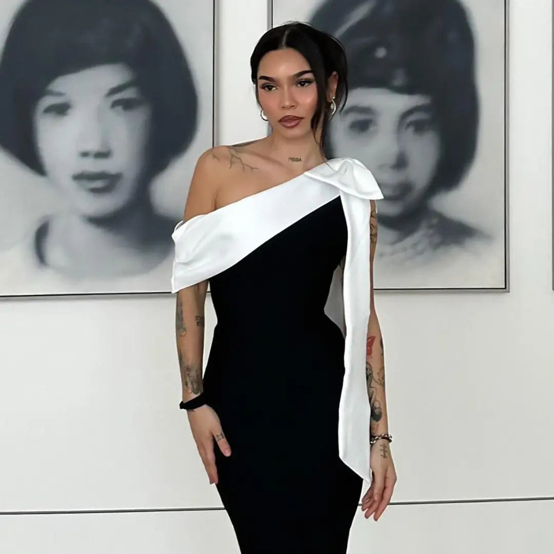 Women’s Slim-fit Oblique Shoulder Bandage Niche Dress