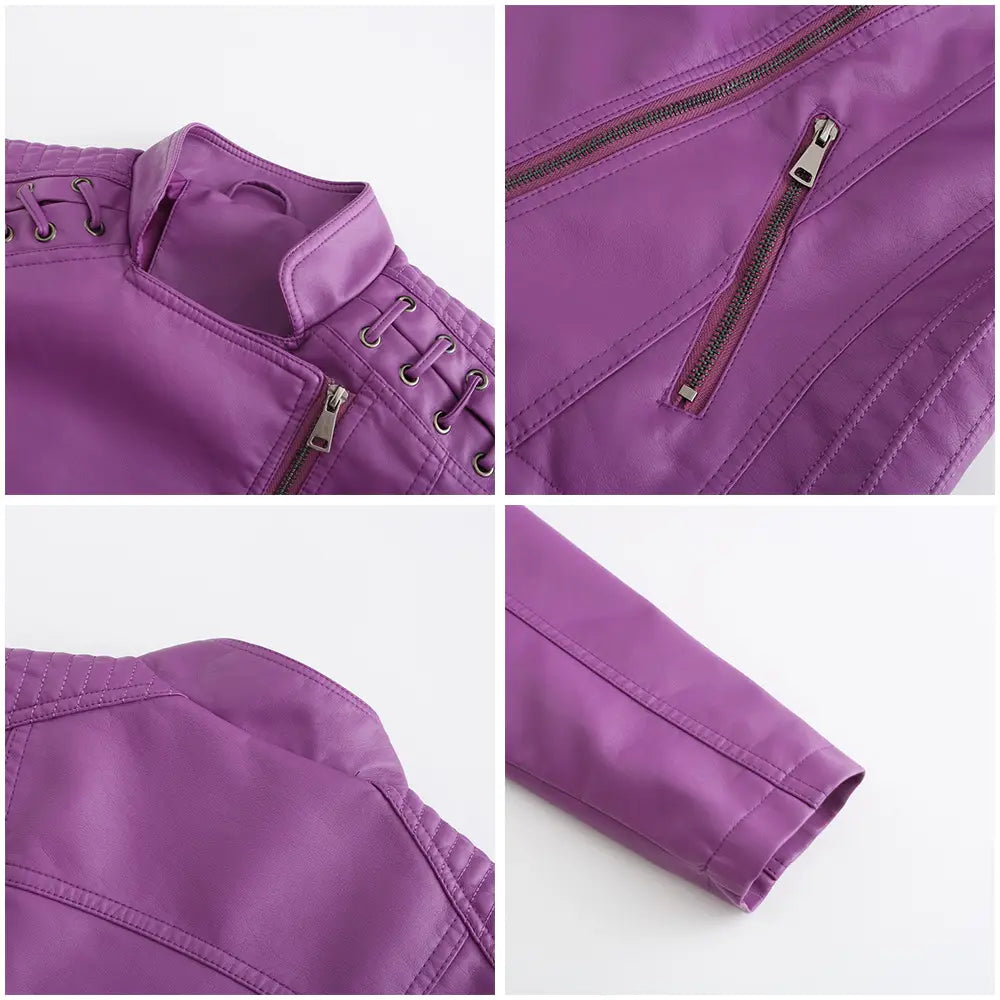 Slim Fit Thin Leather Coat Women’s Motorcycle Clothing