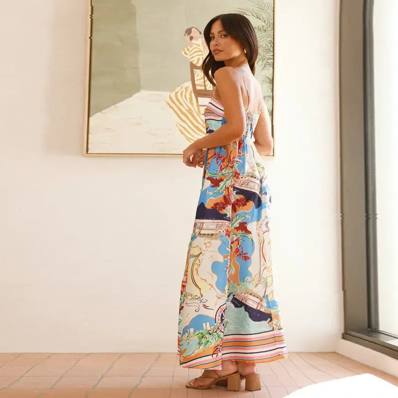 Painted Vacation Style Large Swing Sling Dress Women