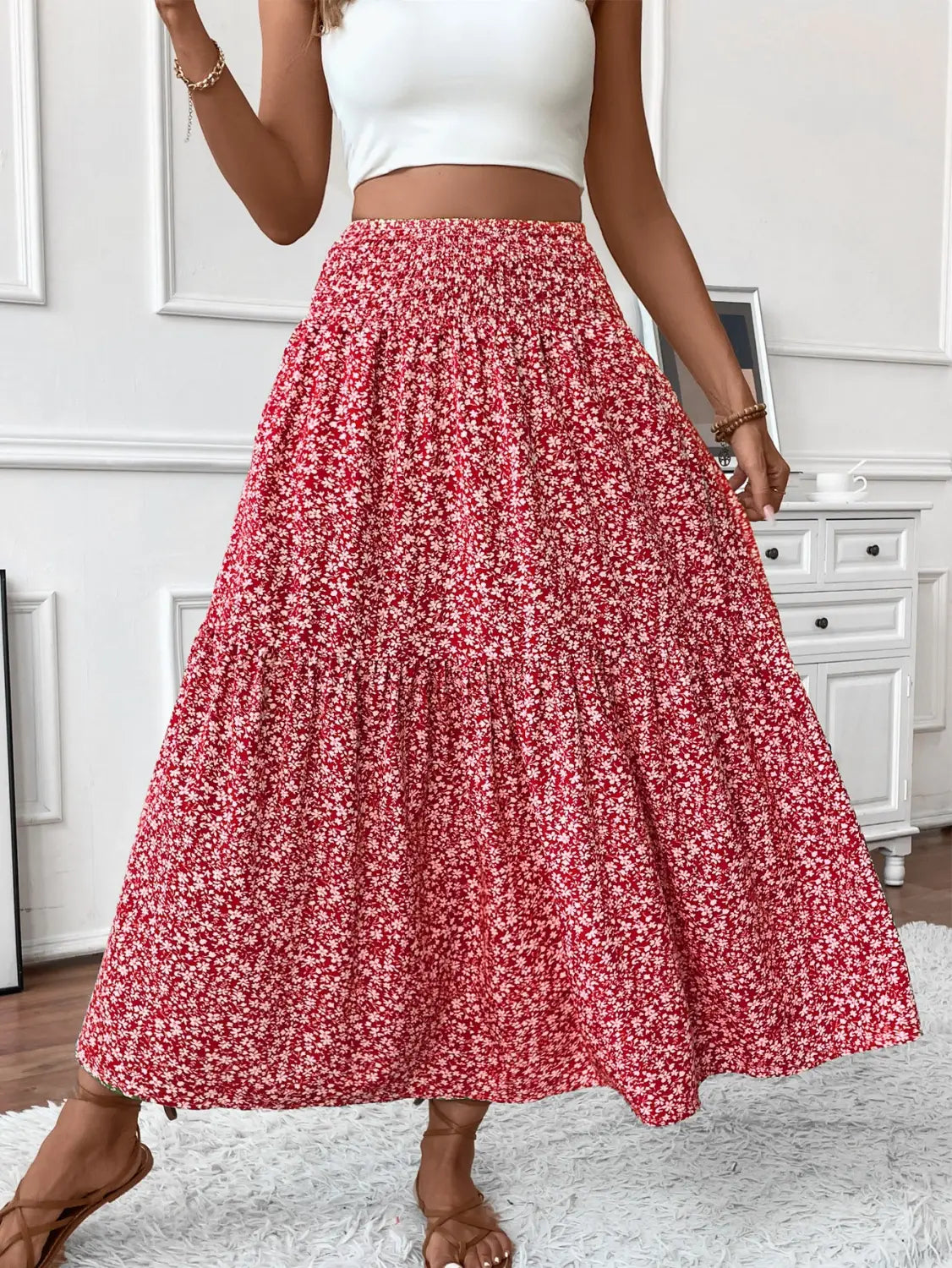 Small Floral Three-layer Long Patchwork Skirt