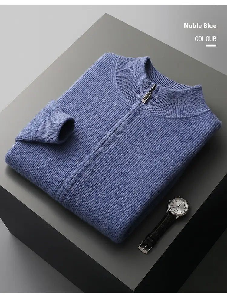 Men’s Cardigan Half Turtleneck Zipper Wool Coat Sweater