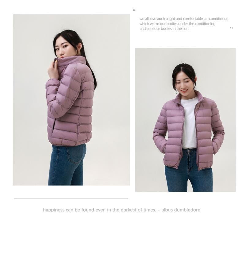 Lightweight Down Jacket Women’s Short Stand Collar Hooded