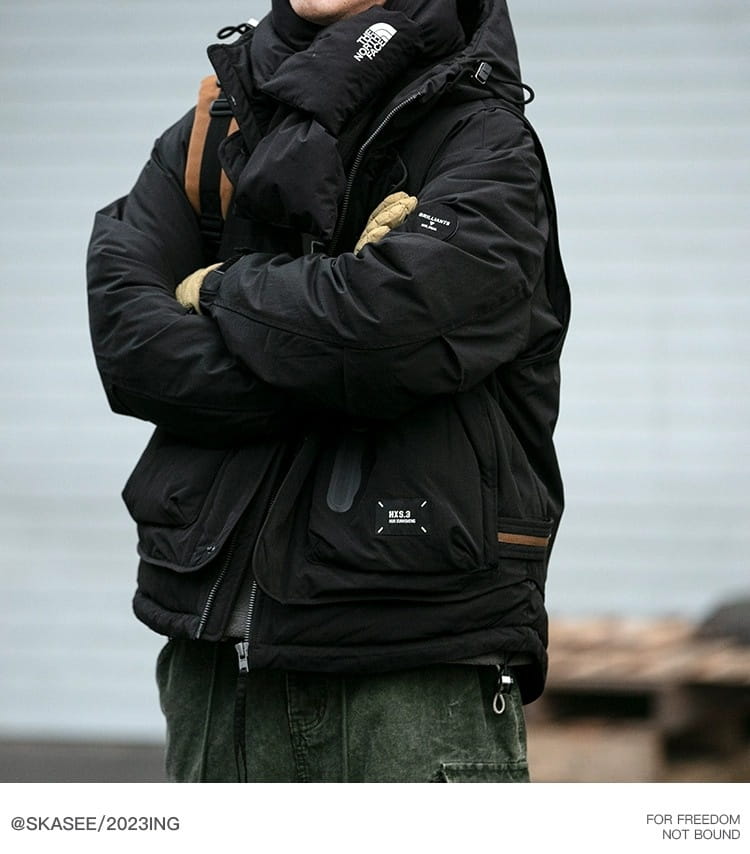 Loose Outdoor Multi-pocket Winter Workwear Hooded Down Jacket