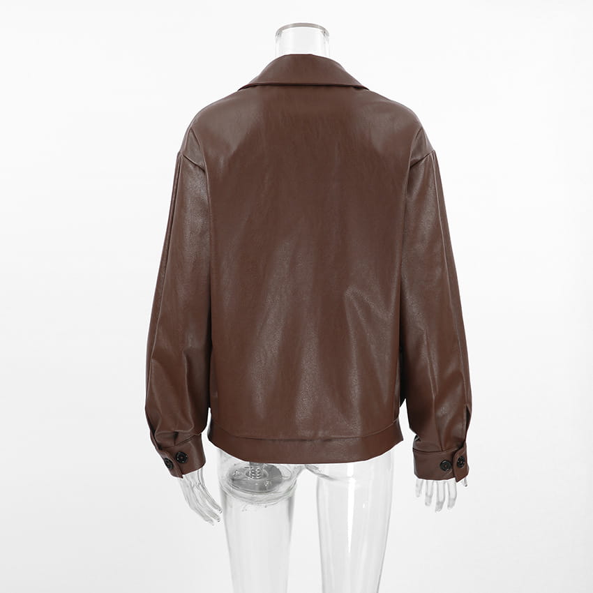 Women’s Elegant Suit Collar Loose Leather Coat