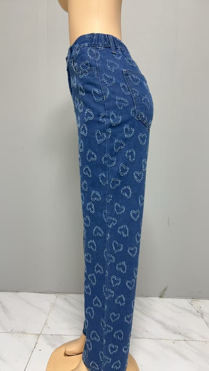 Denim Trousers Love Crochet Wash Straight