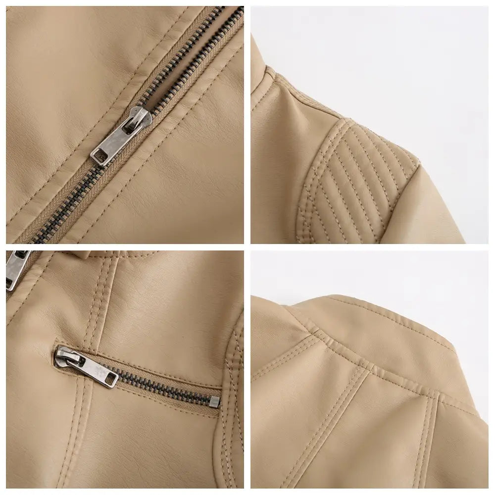 Women’s Leather Thin Motorcycle Clothing Short Chic Women’s Jacket