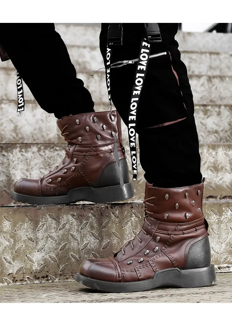 Men’s Warm Work Clothing Motorcycle Waterproof High-top Steampunk Leather Boots