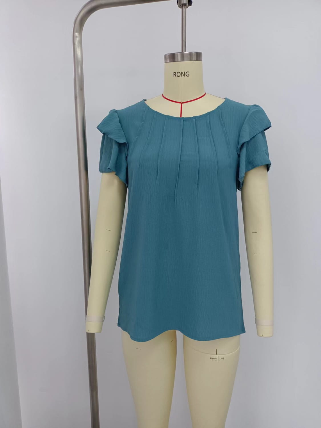 Summer Pleated Short Sleeve Round Neck Top Business Work Shirt