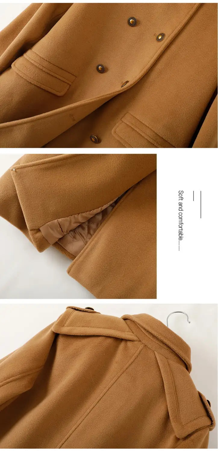Korean Style Wool Double Breasted Coat For Women
