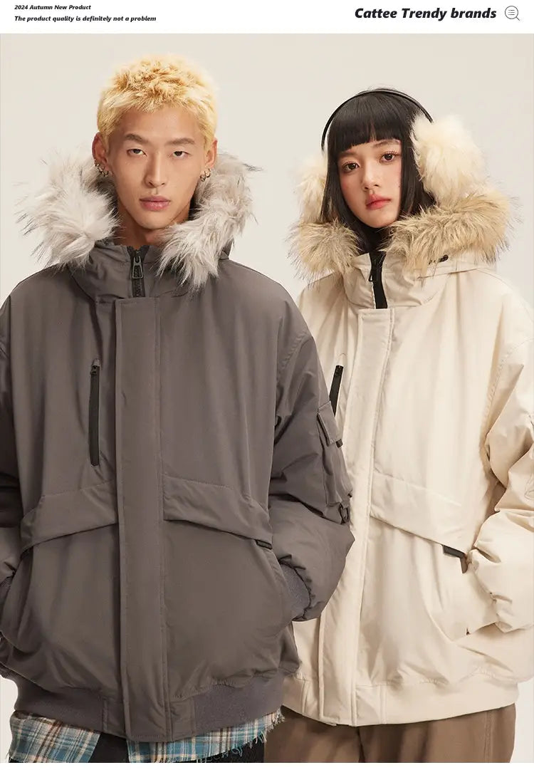 Retro Fur Collar Hood Parka Down Jacket Women’s Winter Thickened