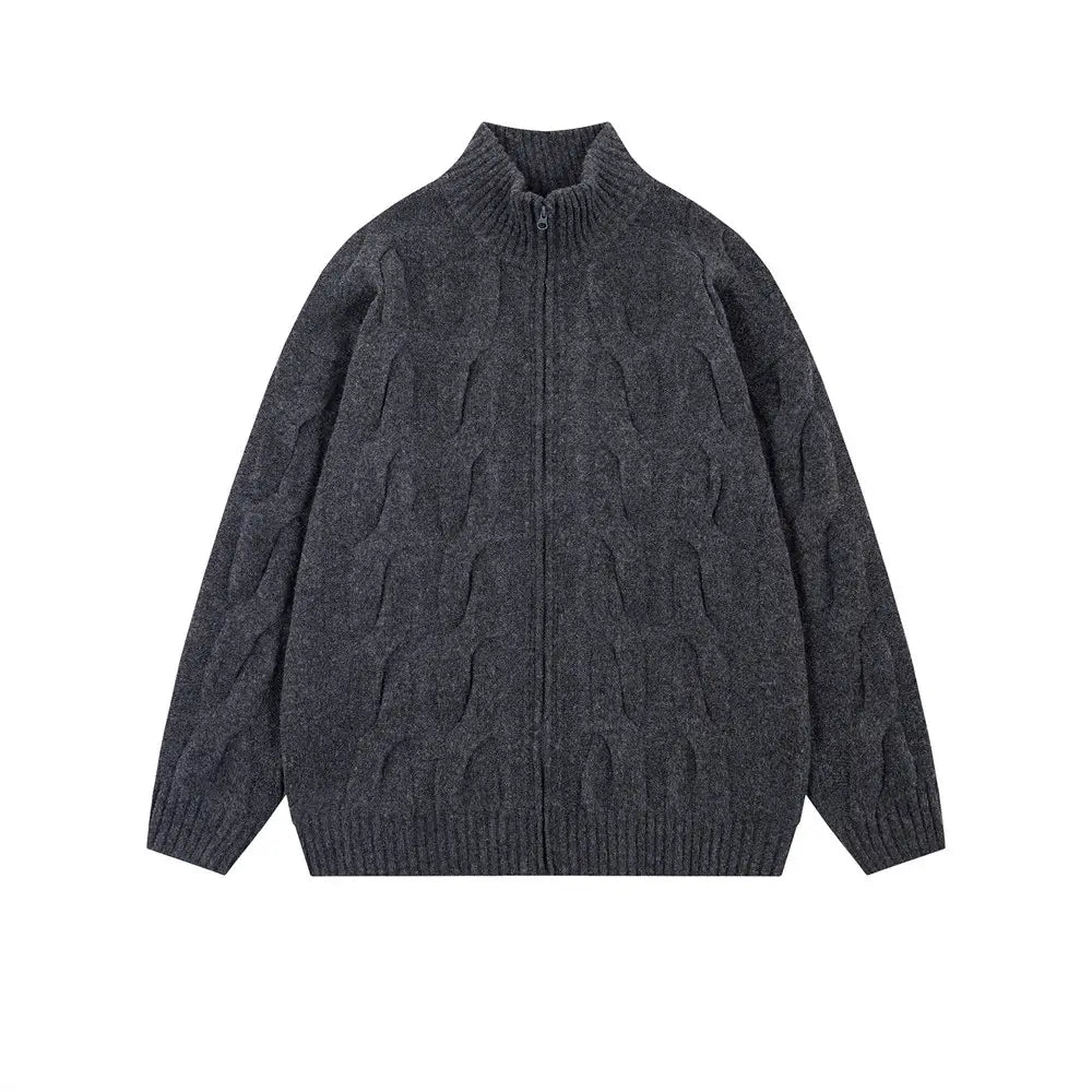 Simple Solid Color Twisted Collar Cardigan Sweater