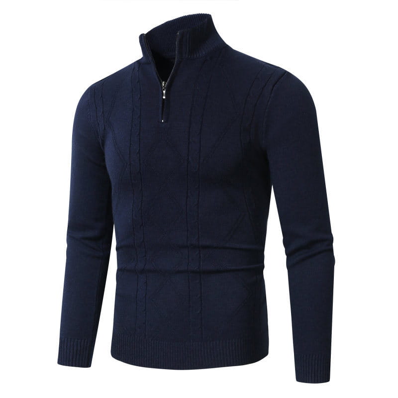 Fashion Rhombus Sweater Men’s Casual Stand Collar Long Sleeve Half Zipper Sweater