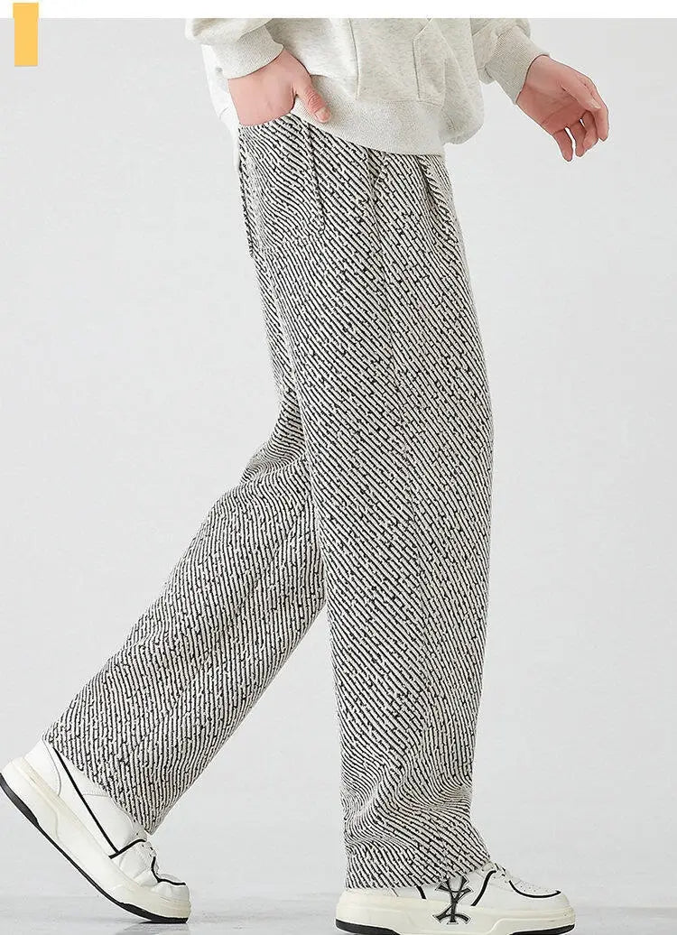 Chenille Slanted Stripe Casual Pants Men’s Loose Wide-leg Pants Silver Silk Sweatpants