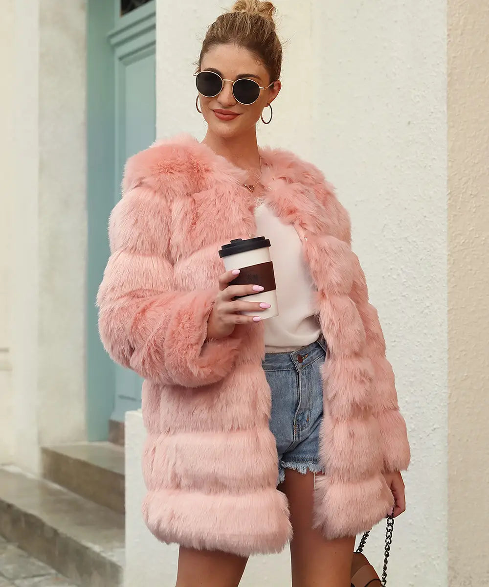 Women’s Imitation Fur Coat Top Long-cut Coat Trench Coat