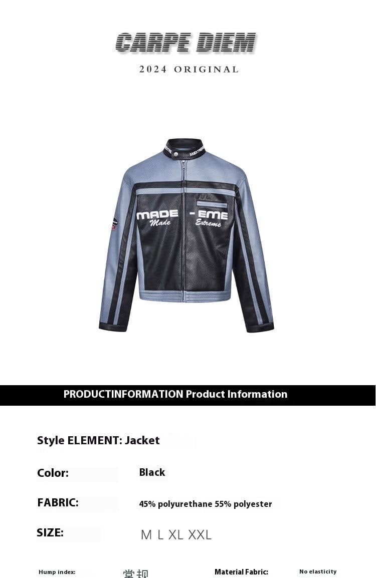 American-style Heavy Stitching Contrast Color PU Leather Motorcycle Clothing Coat Men And Women Fashion