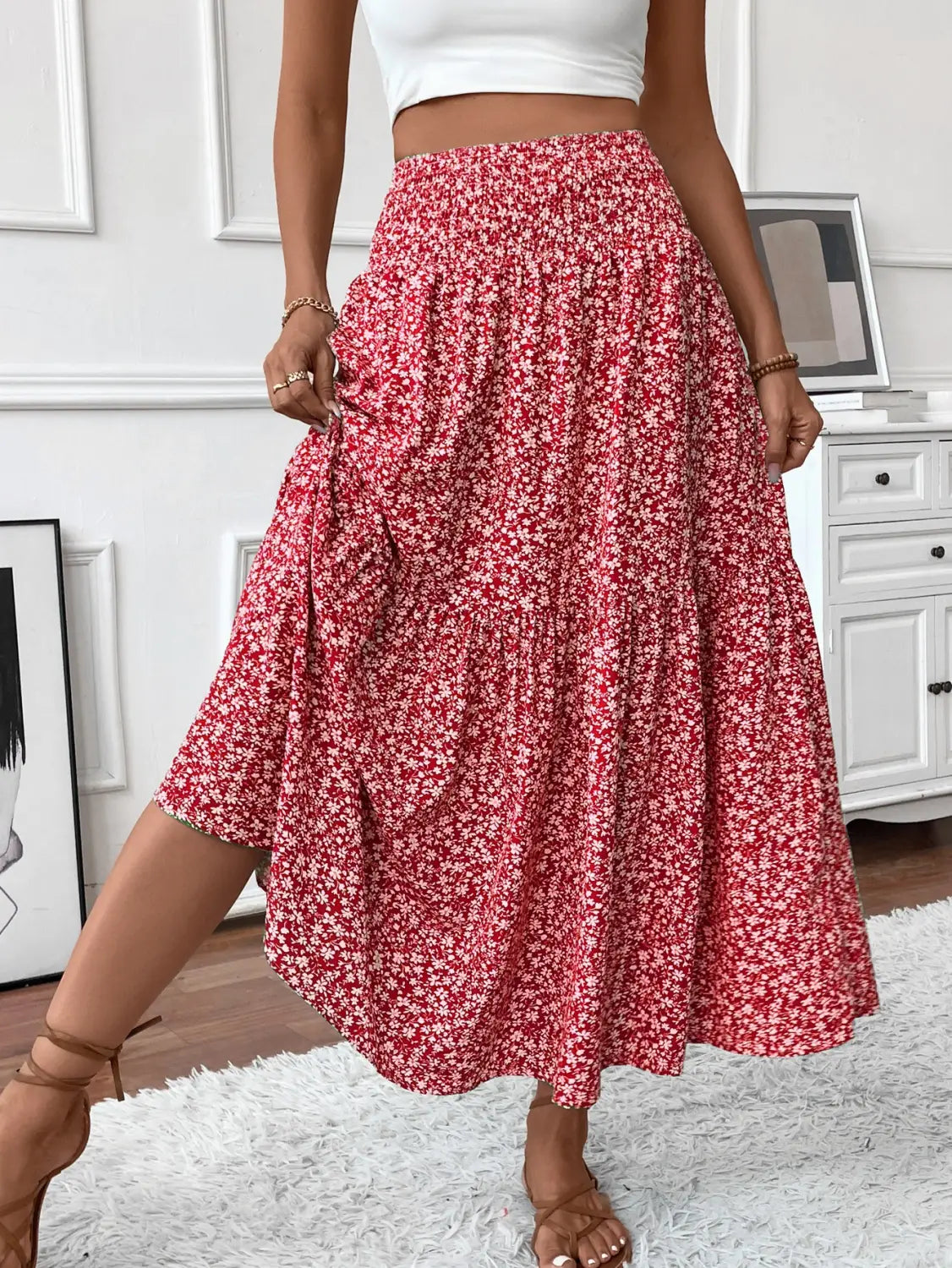 Small Floral Three-layer Long Patchwork Skirt