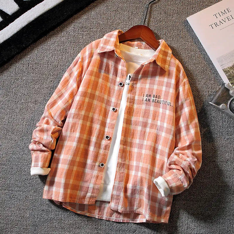 Boys’ Long-sleeved Plaid Shirt Casual Trendy And Handsome