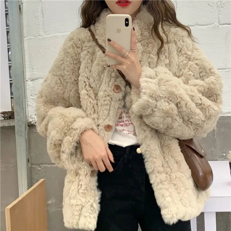 Faux Lamb Fur Coat Slimming Top
