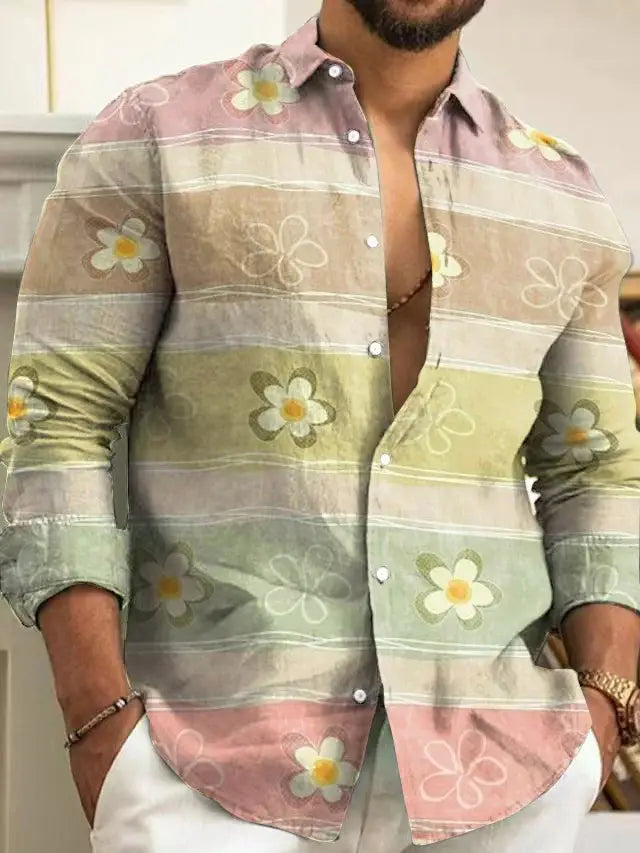 Gradient Digital Printing Lapel Long Sleeve Shirt Men