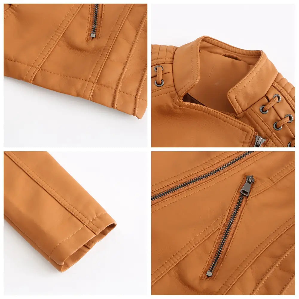 Slim Fit Thin Leather Coat Women’s Motorcycle Clothing