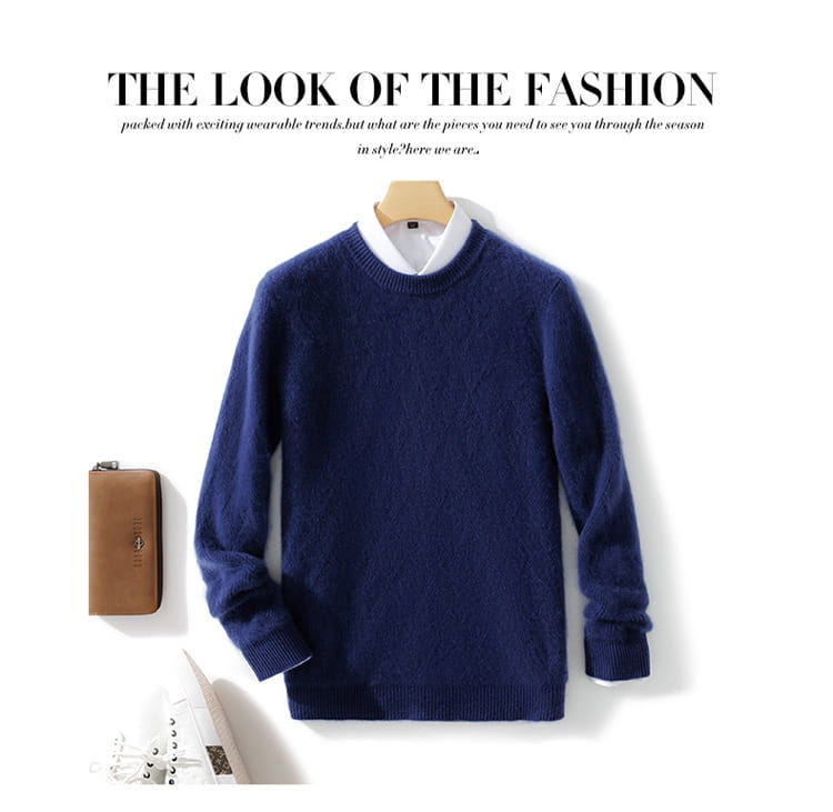 Pure Wool Sweater Men’s Loose Round Neck Sweater Casual Thickening Knitted Bottoming Shirt