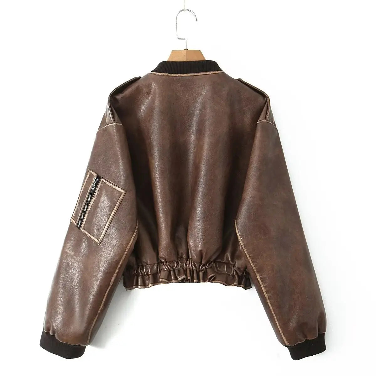 Retro Distressed Loose Leather Coat American Short Jacket